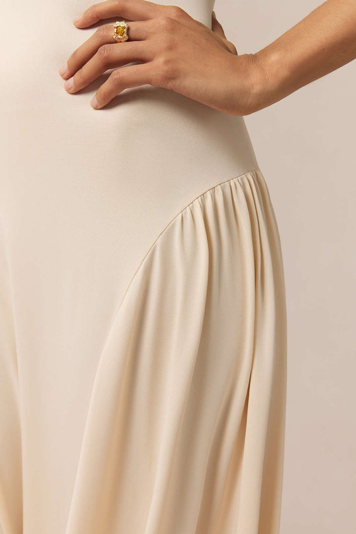 Mock Neck Ruched Sleeveless Maxi Dress