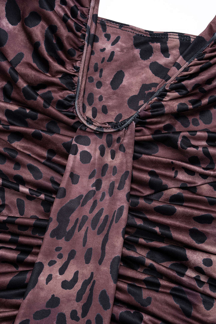 Leopard Print Halter Neck Backless Tie-Up Sleeveless Maxi Dress