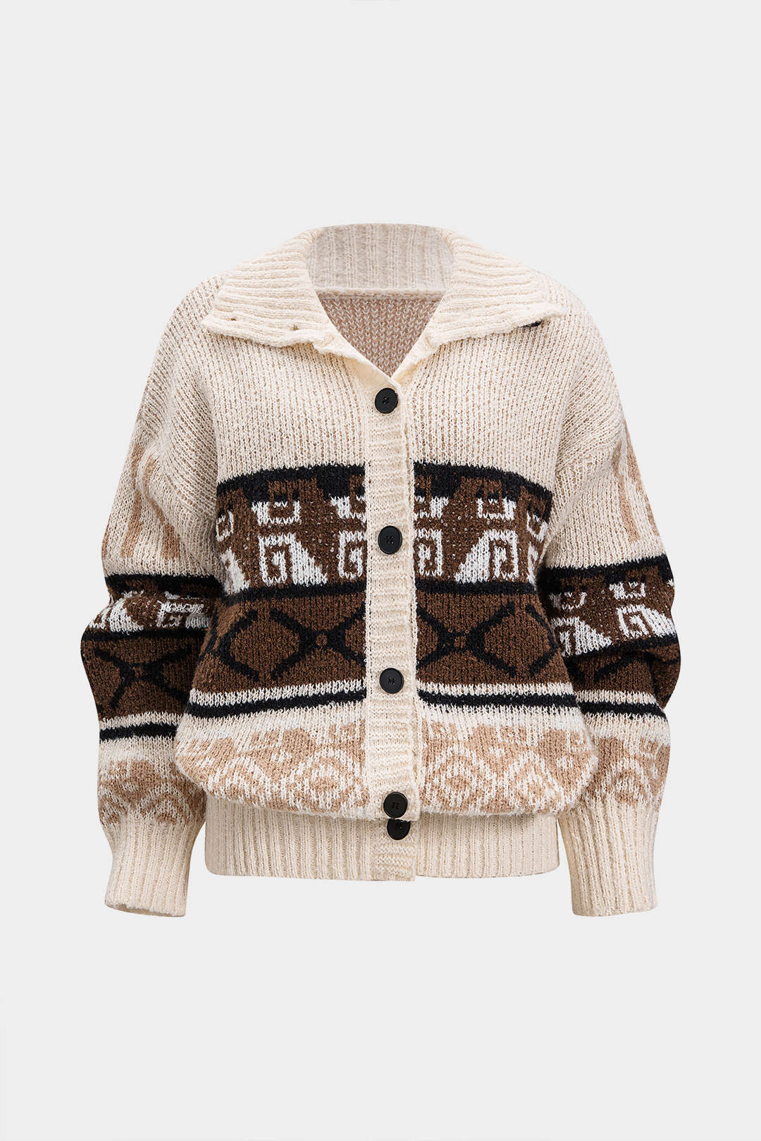 Knit Fair Island Print Button Cardigan