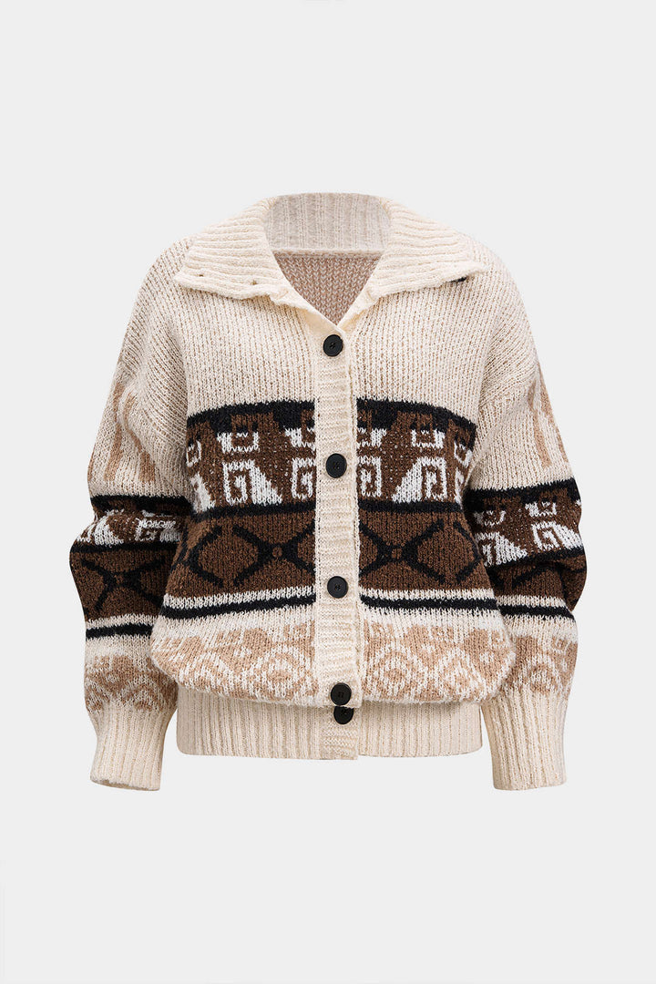Knit Fair Island Print Button Cardigan