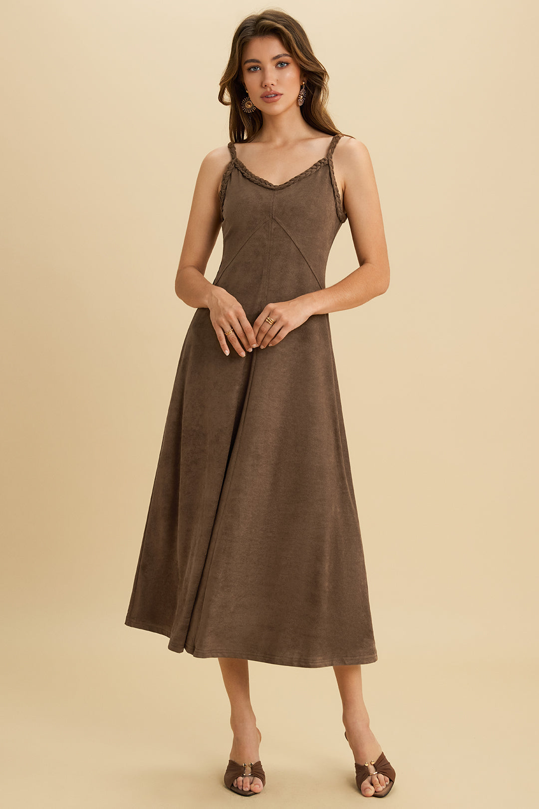 Suede Twist Knot Ruched Sleeveless Dress