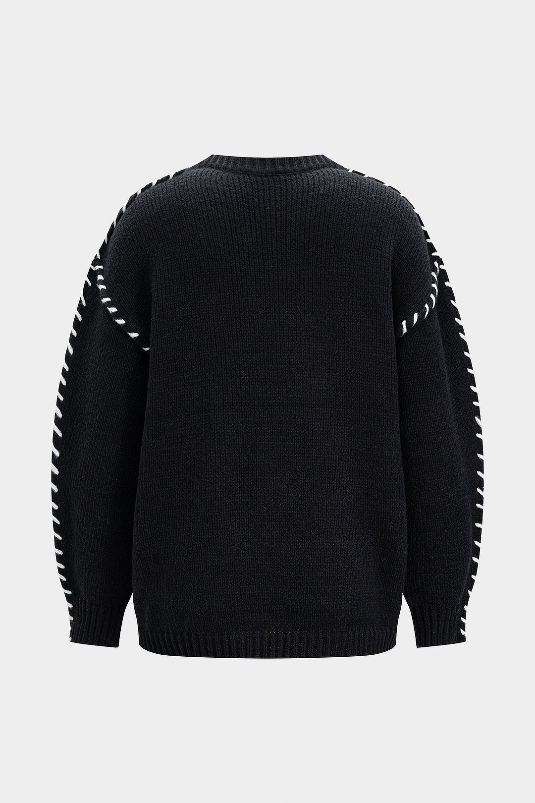 Knit Round Neck Contrast Long-Sleeve Top