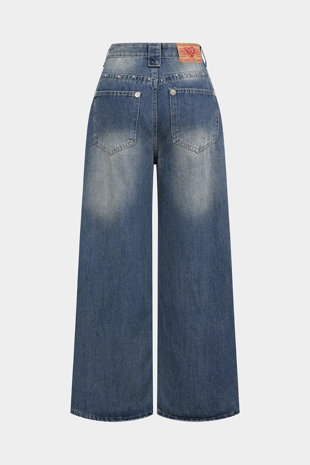 Denim Rivet Rhinestone Decor Straight Leg Jeans