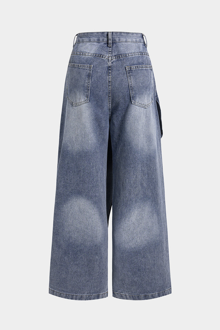 Denim Asymmetrical Straight Leg Jeans