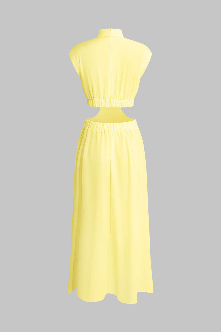 Mock Neck Cut Out Ruched Maxi Dress