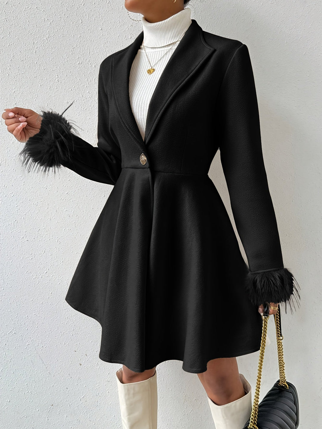 Stéphanie™ | Faux-Fur Cuff Fit-and-Flare Coat