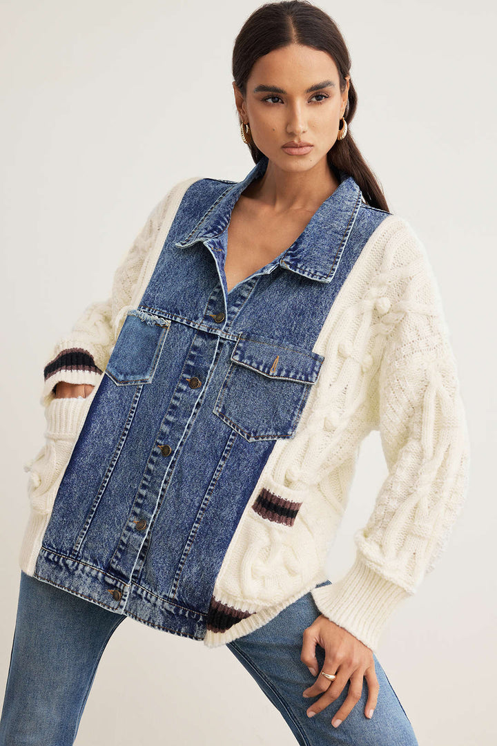 Knit Denim Patchwork Sweater Cardigan