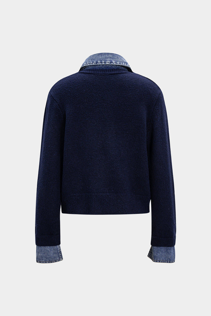 Knit Denim Patchwork Cardigan
