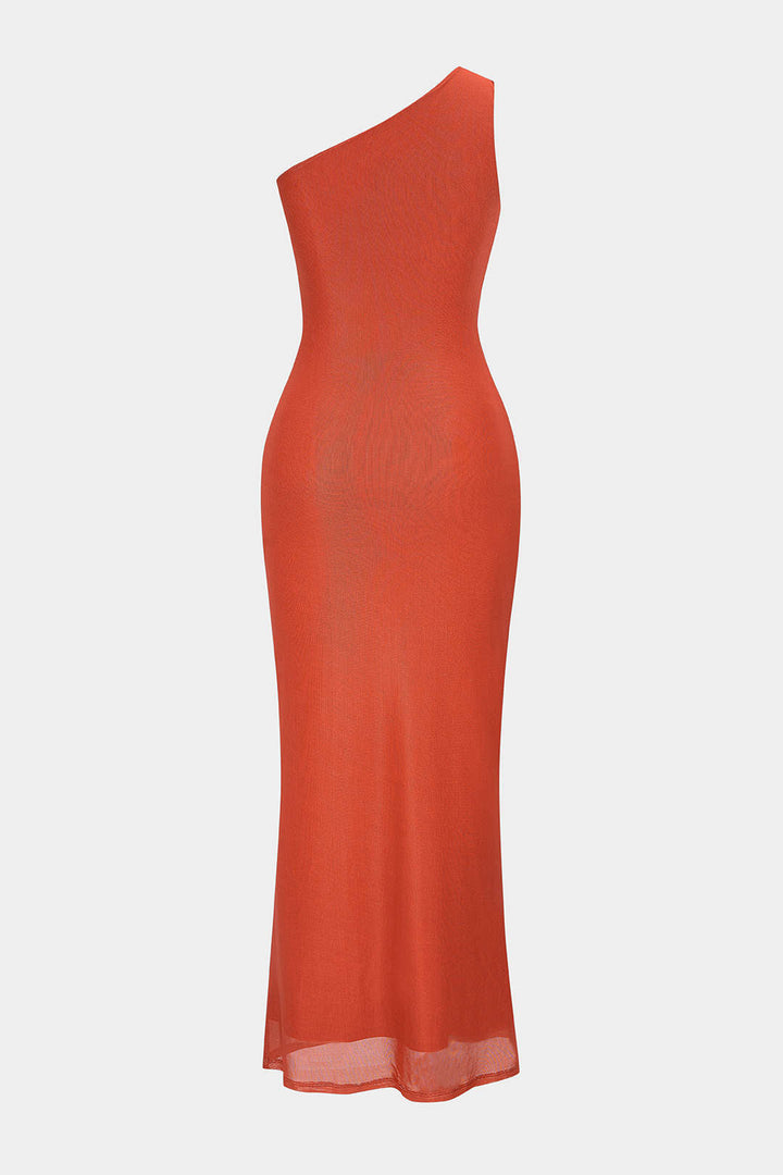 Floral Print Mesh One Shoulder Twist Knot Sleeveless Maxi Dress