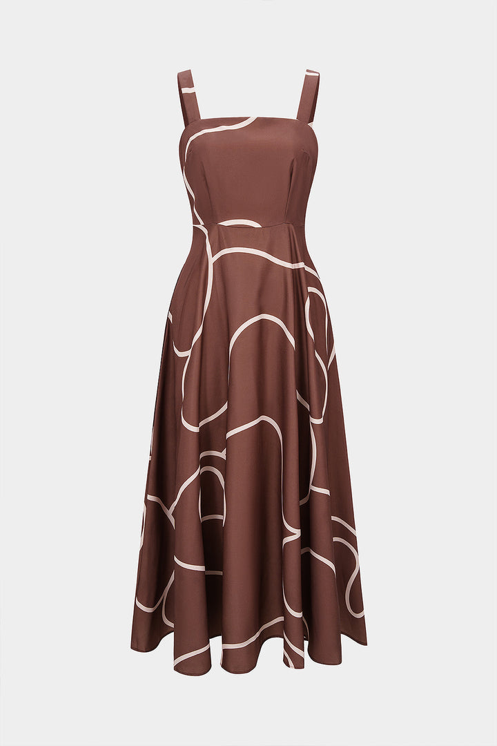 Abstract Print Square Neck Sleeveless Maxi Dress