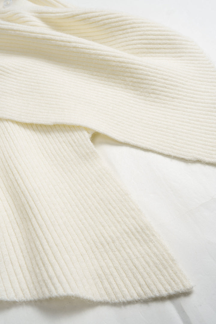Knit Stand Collar Irregular Button Long-Sleeve Top