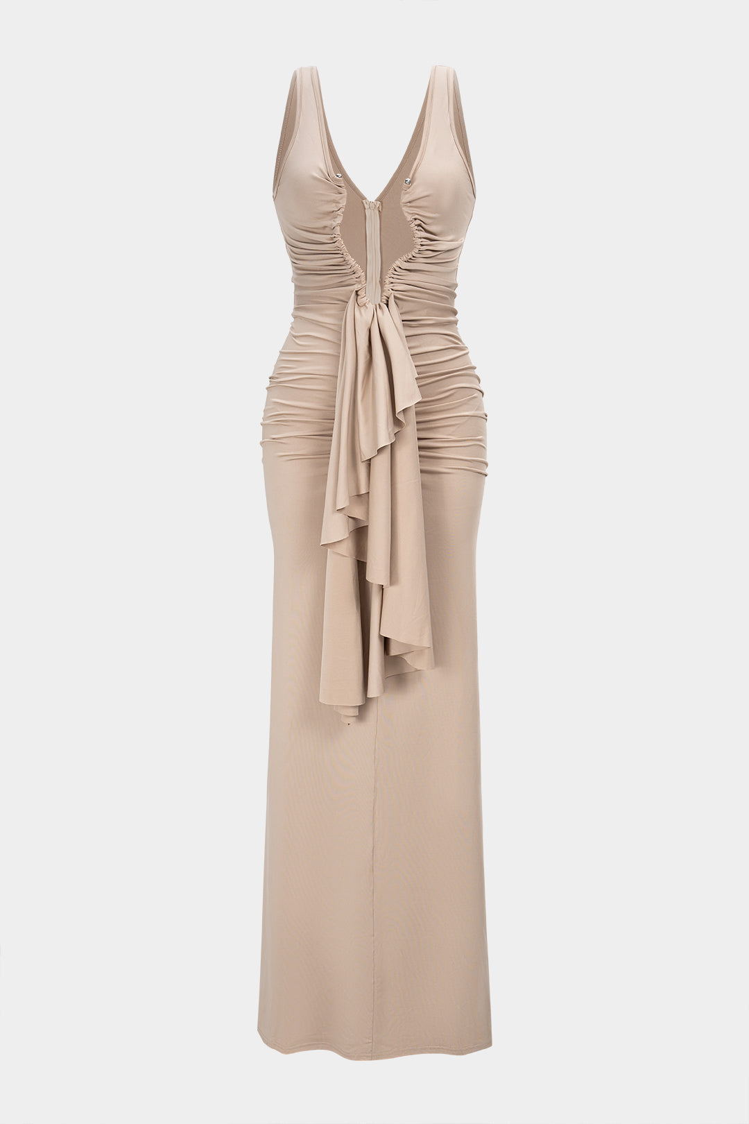 Metallic Decor Cut Out Ruched Slip Sleeveless Maxi Dress