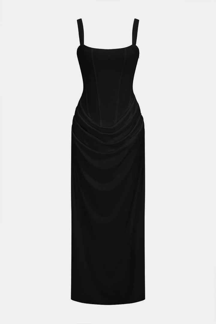 Tie Back Ruched Sleeveless Maxi Dress