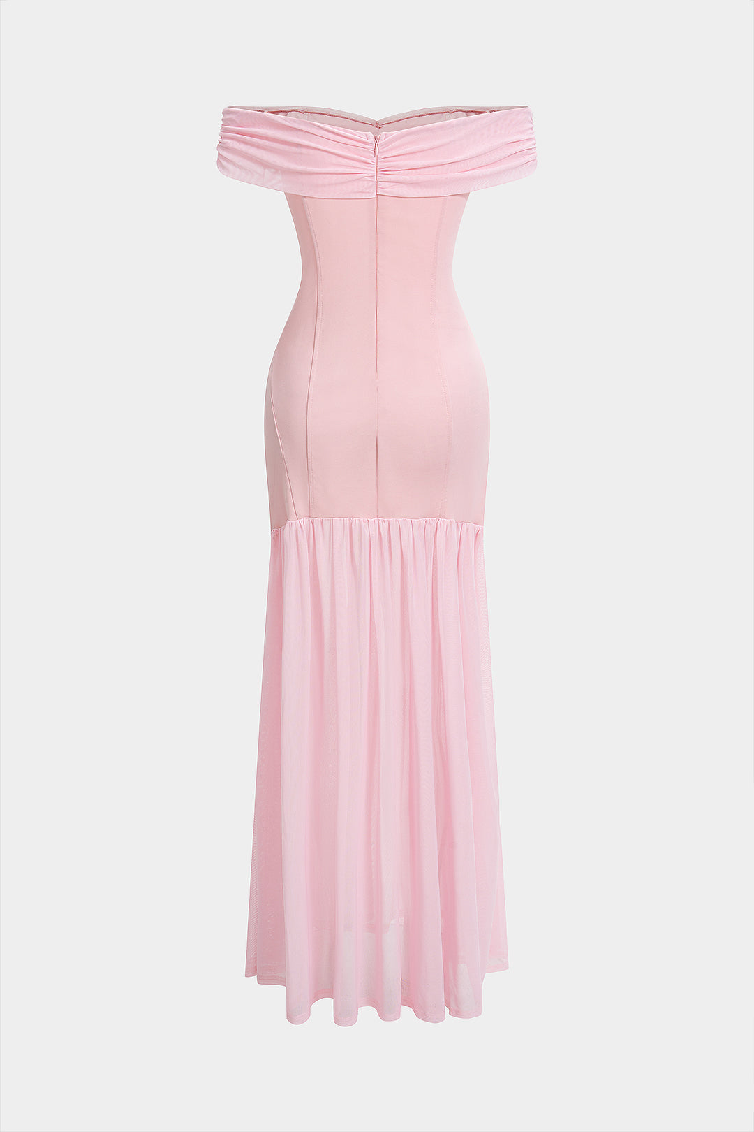 Ruched Metallic Decor Patchwork Off Shoulder Strapless Maxi Dress