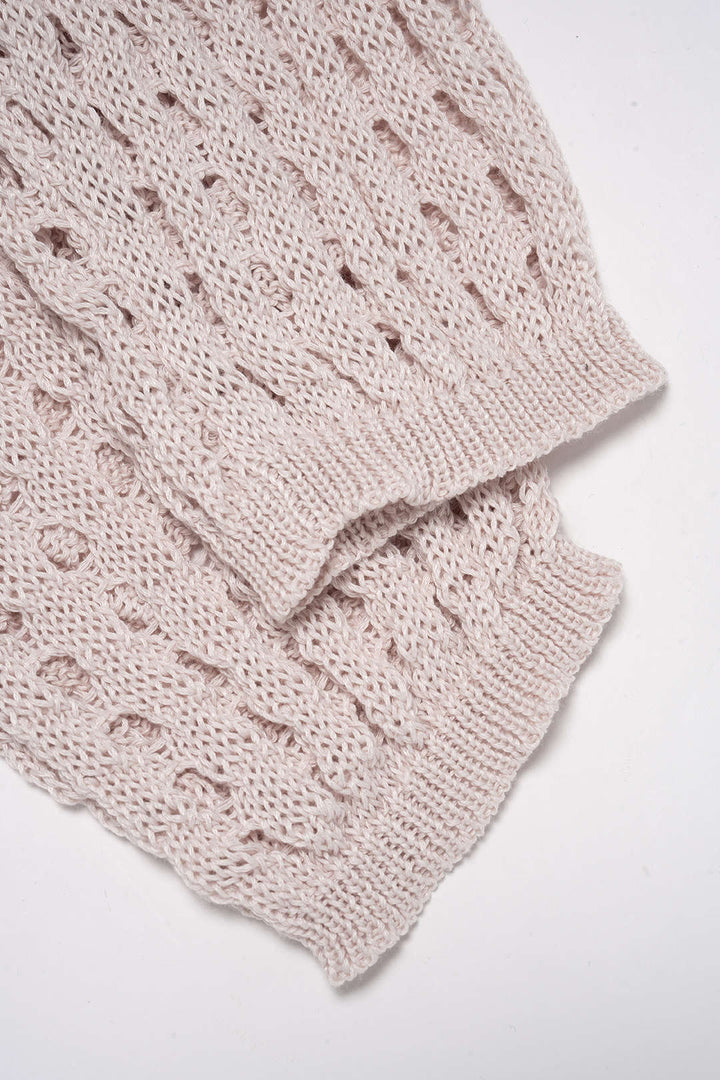 Knit Round Neck Hollow Out Long-Sleeve Cropped Top