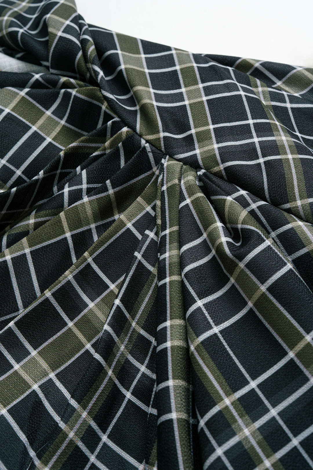 Plaid Print V-Neck Asymmetrical Ruched Long-Sleeve Maxi Dress