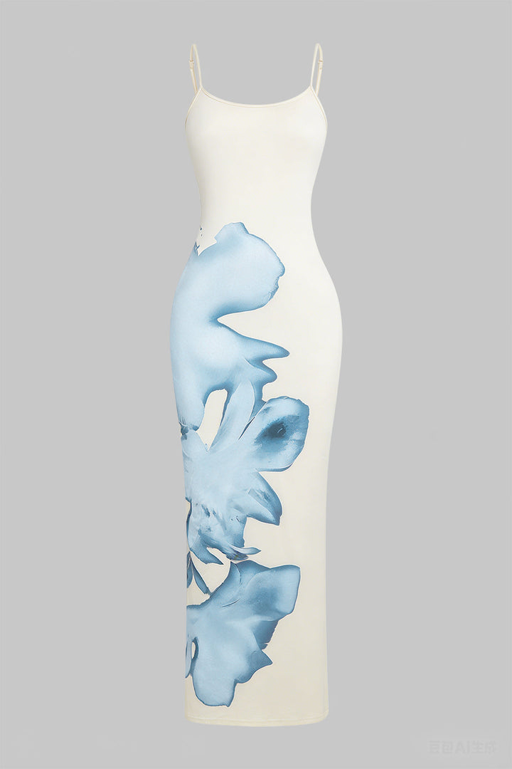 Floral Print Round Neck Sleeveless Maxi Dress