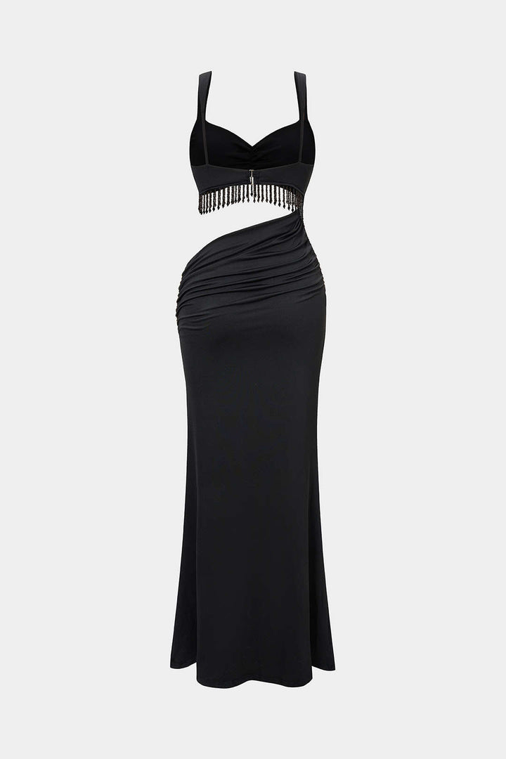 Fringe Cut Out Slip Sleeveless Maxi Dress