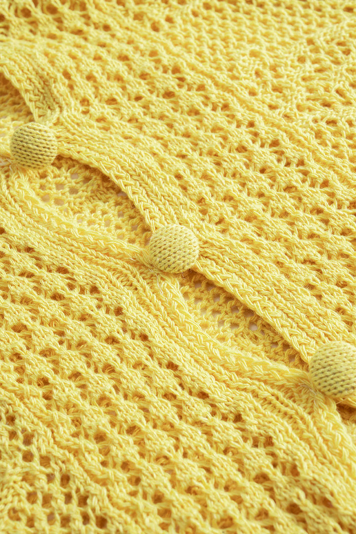 Knit Hollow Out Button Short-Sleeve Top