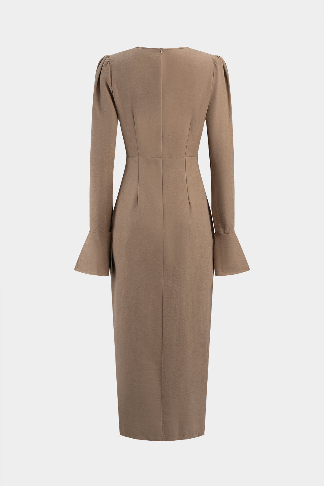 Round Neck Asymmetrical Button Long Sleeve Maxi Dress