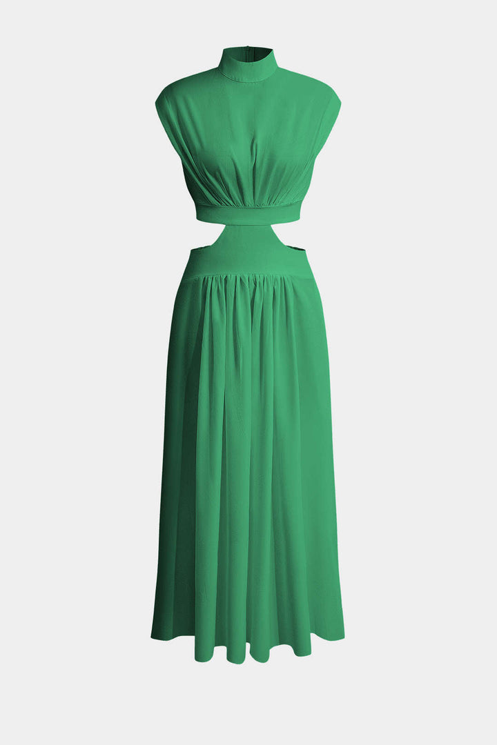 Mock Neck Cut Out Ruched Maxi Dress