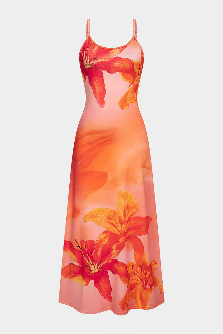 Floral Print Round Neck Sleeveless Maxi Dress