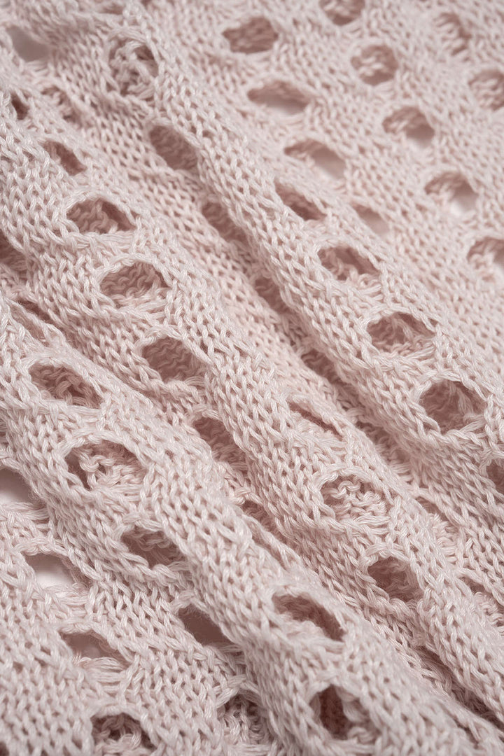 Knit Round Neck Hollow Out Long-Sleeve Cropped Top