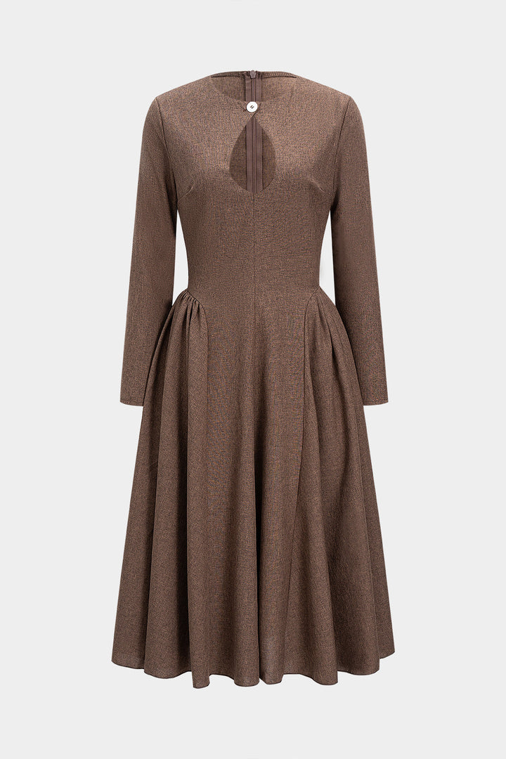 Zipper Cut Out Ruched Long Sleeve Maxi Dress