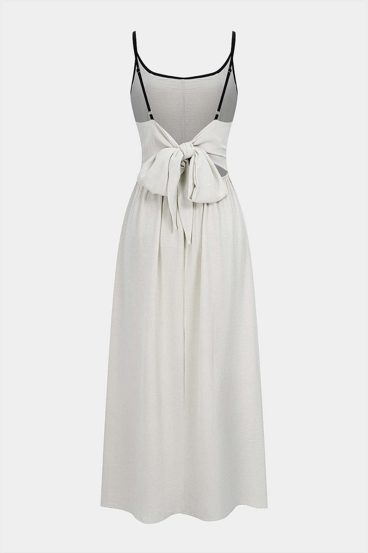 Contrast Tie-Back Backless Slip Sleeveless Maxi Dress