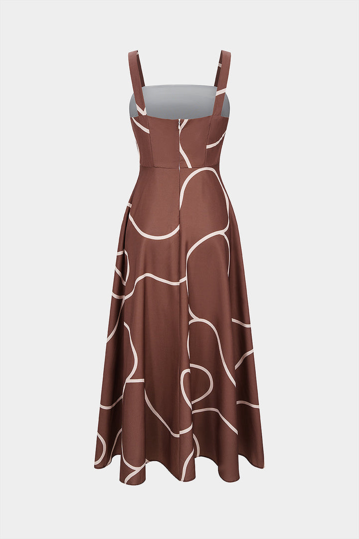Abstract Print Square Neck Sleeveless Maxi Dress