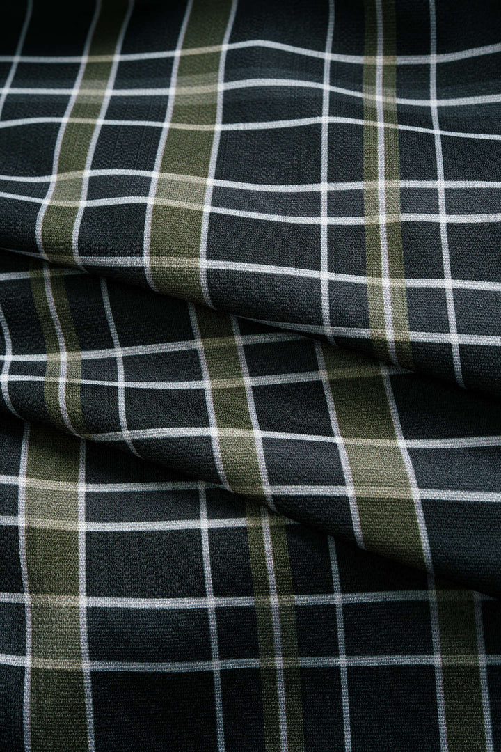 Plaid Print V-Neck Asymmetrical Ruched Long-Sleeve Maxi Dress
