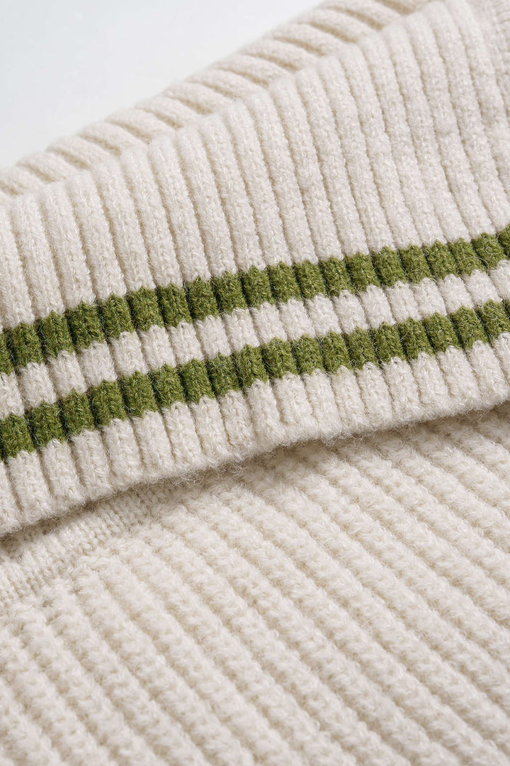 Knit Contrast Binding Asymmetrical Ribbed Long-Sleeve Top