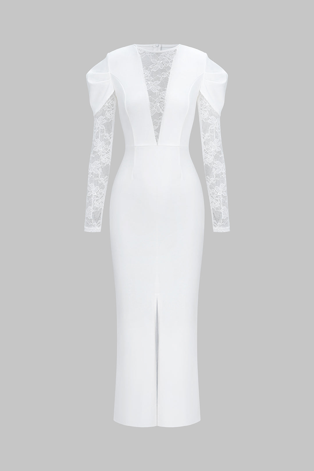 Sheer Lace Patchwork Round Neck Long Sleeve Maxi Dress