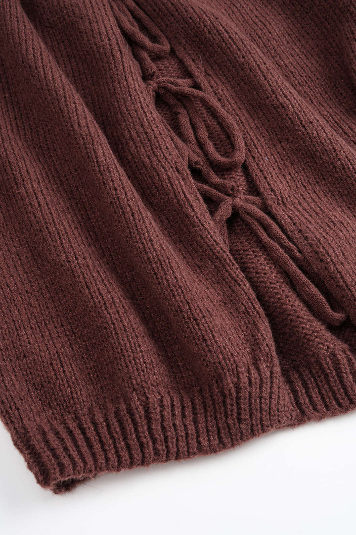 Knit Round Neck Tie-Up Cardigan