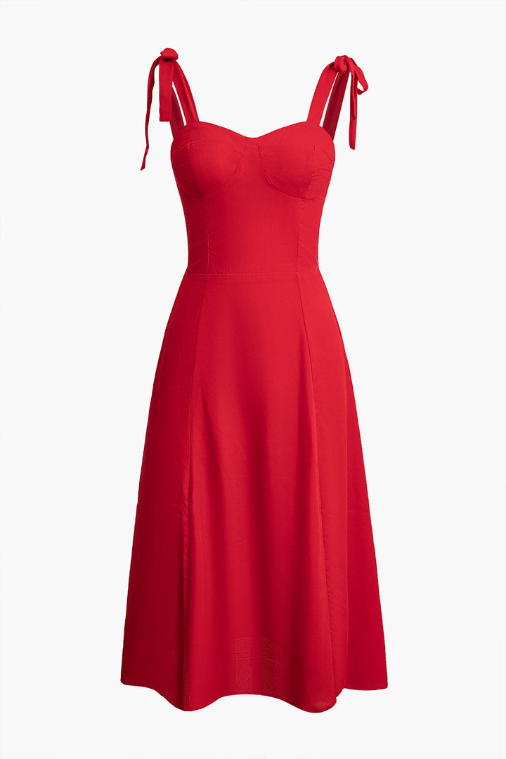 Tie Up Shirred Zipper Sleeveless Maxi Dress