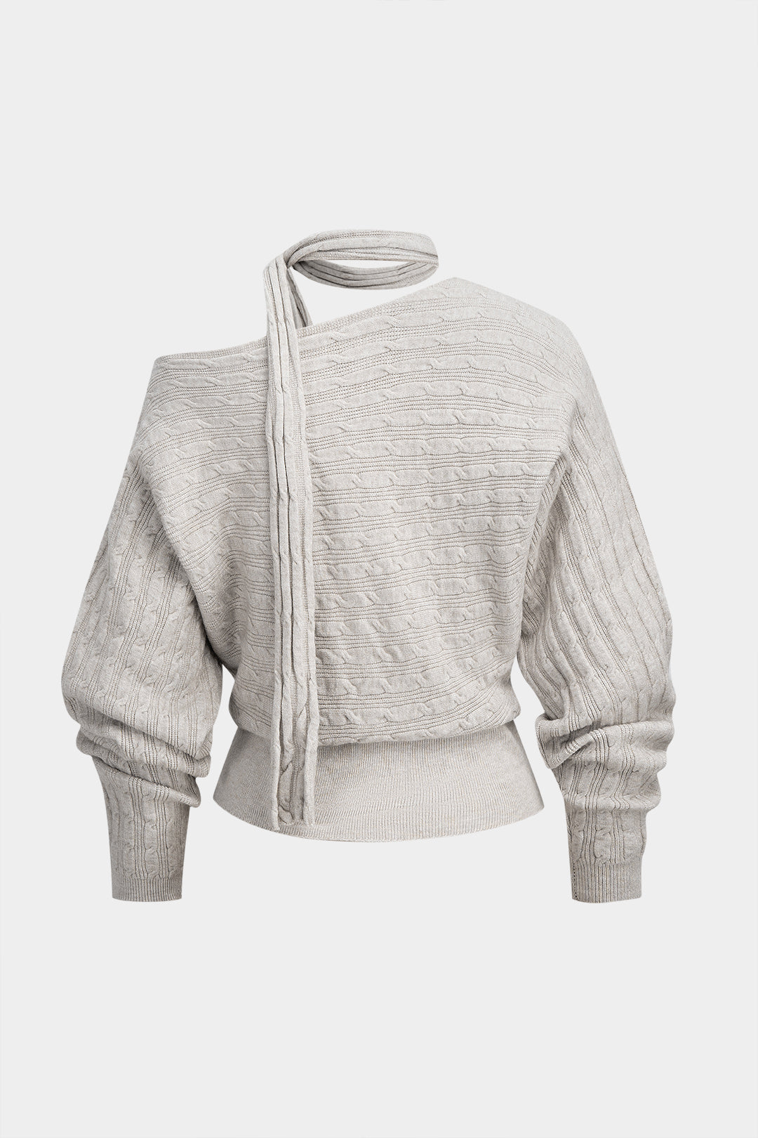 Cable Knit Asymmetrical Button Long-Sleeve Top