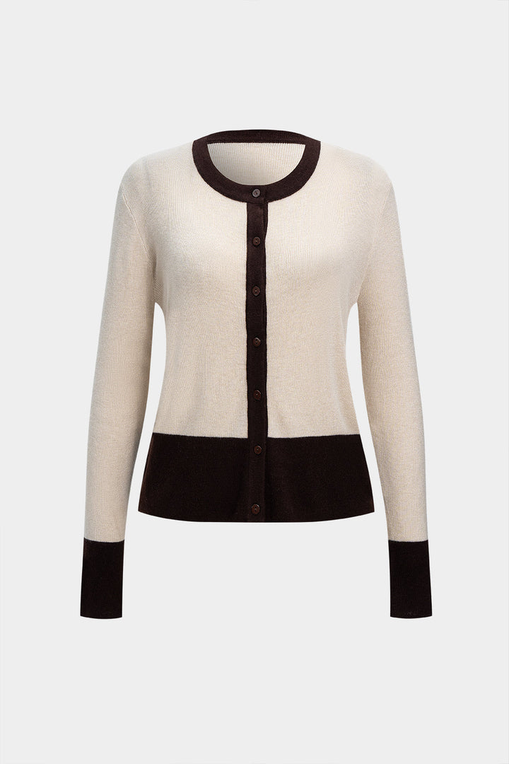 Knit Contrast Button Long-Sleeve Top