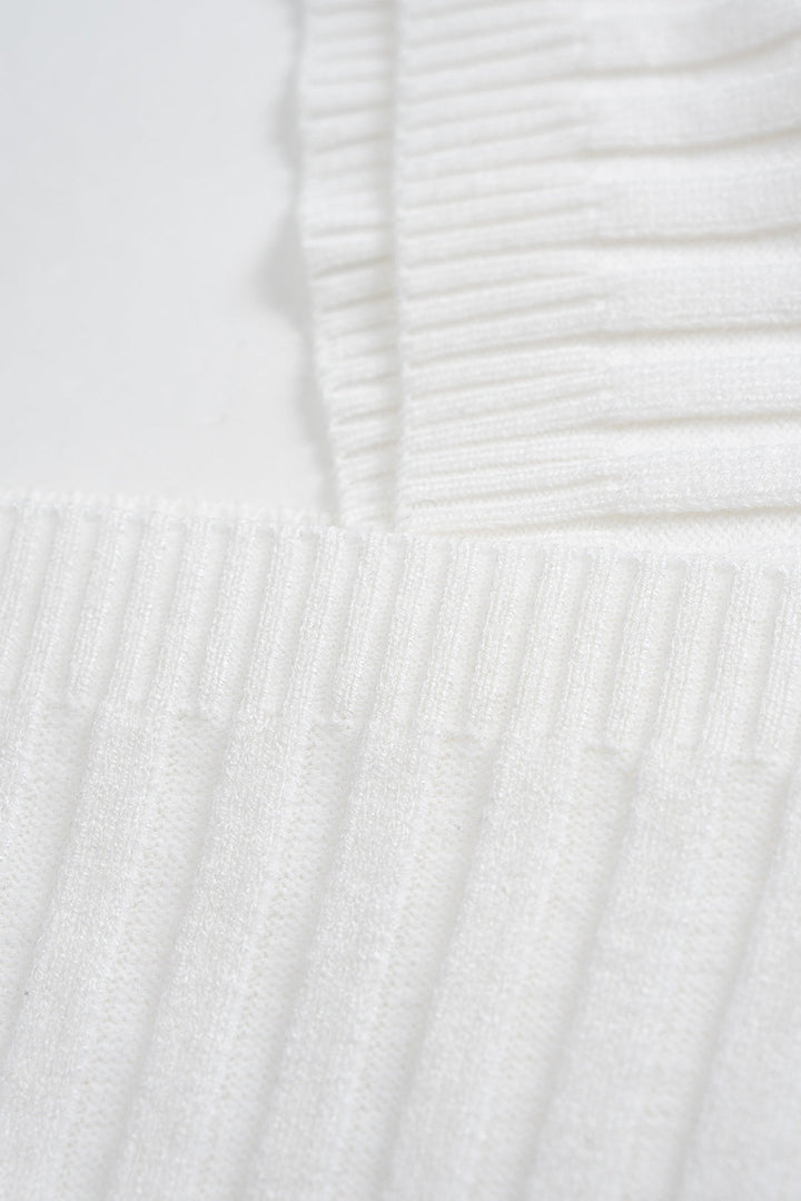 Knit V-Neck Crossed Long-Sleeve Top