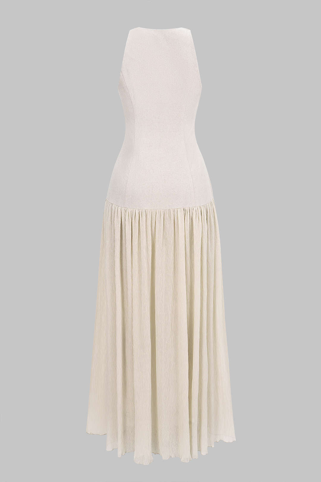 Linen U-Neck Ruched Sleeveless Maxi Dress