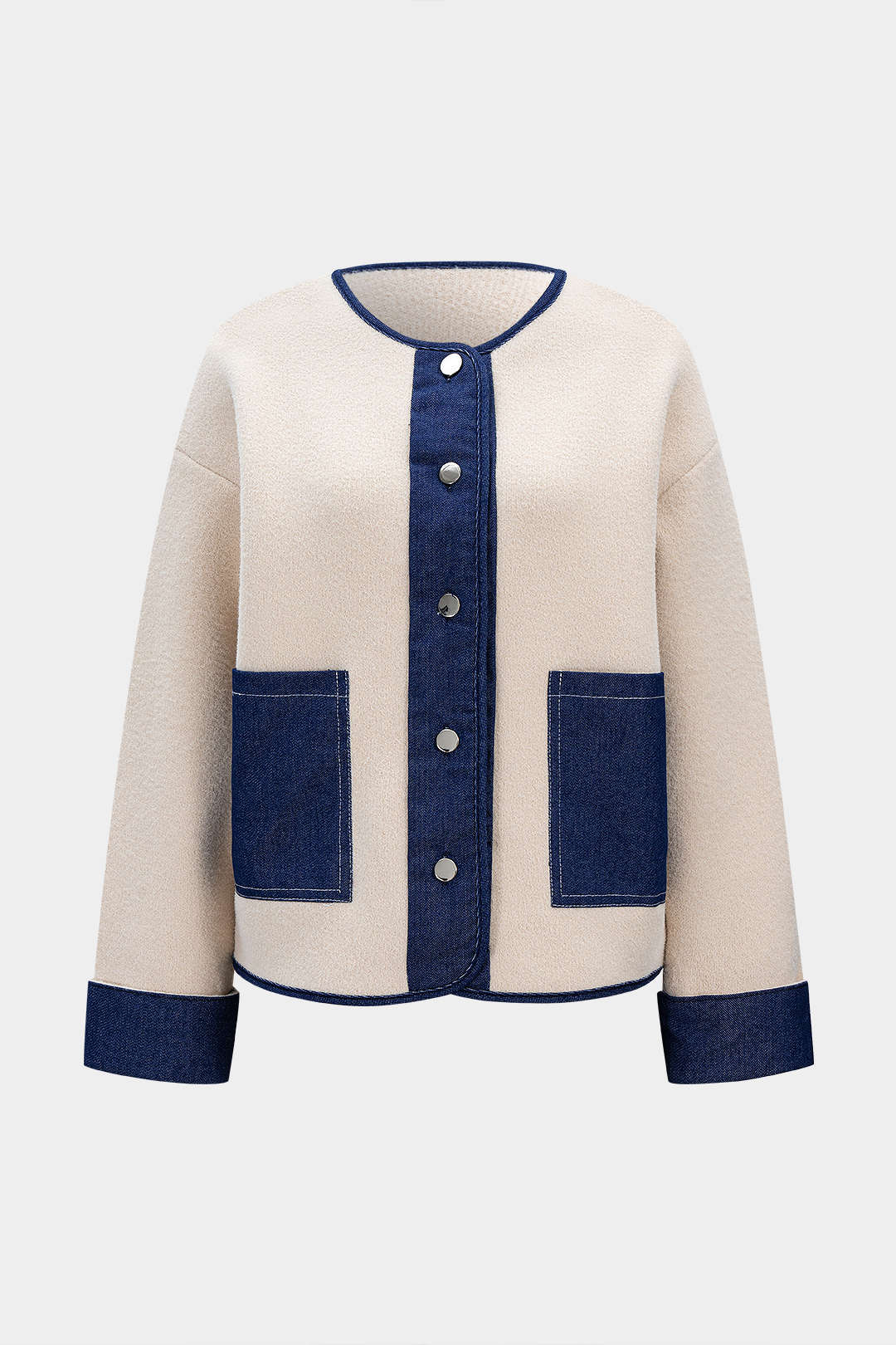 Knitted Denim Patchwork Pocket Cardigan