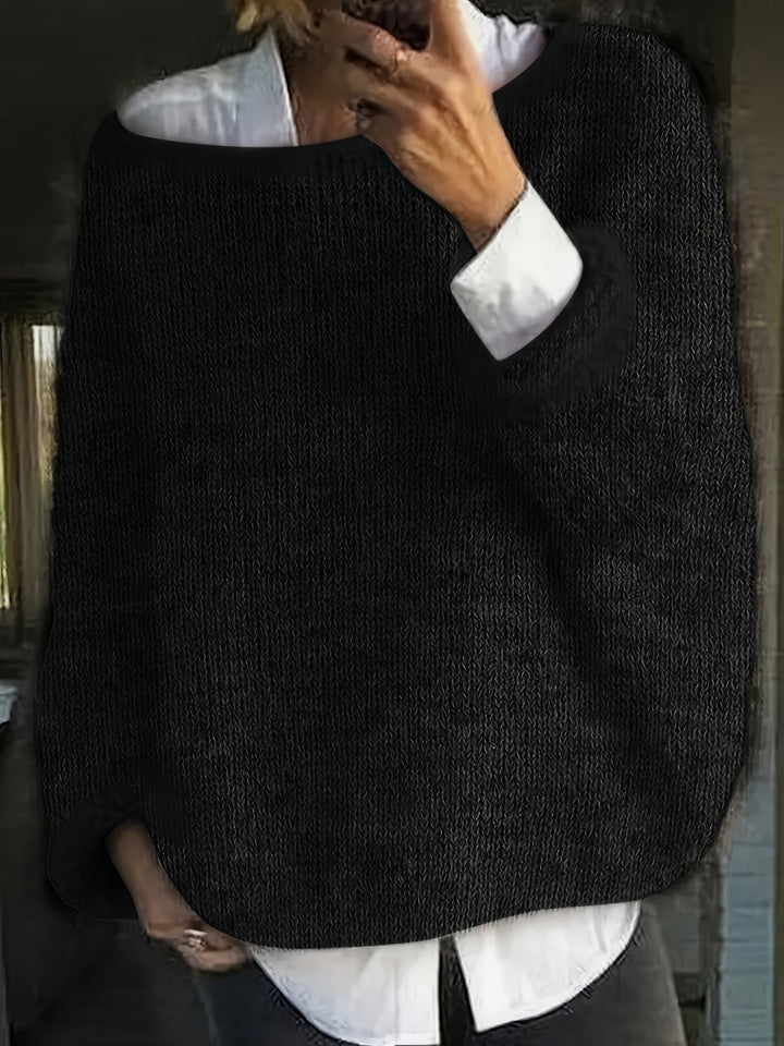 Mia™ | Fuzzy Oversized Boat-Neck Sweater