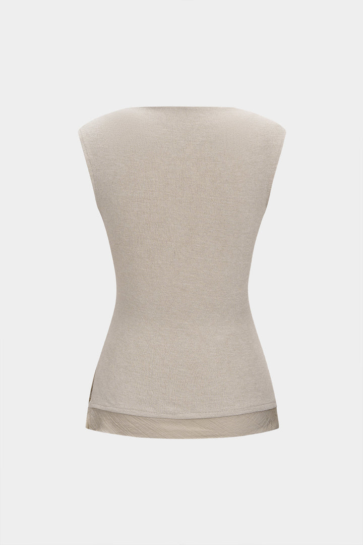 Knit Patchwork Round Neck Sleeveless Top