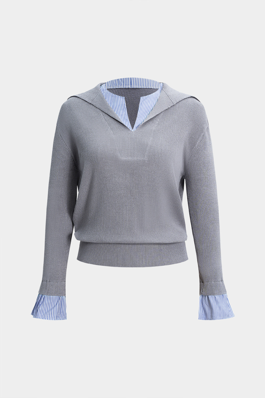Knit Patchwork V-Neck Long-Sleeve Top