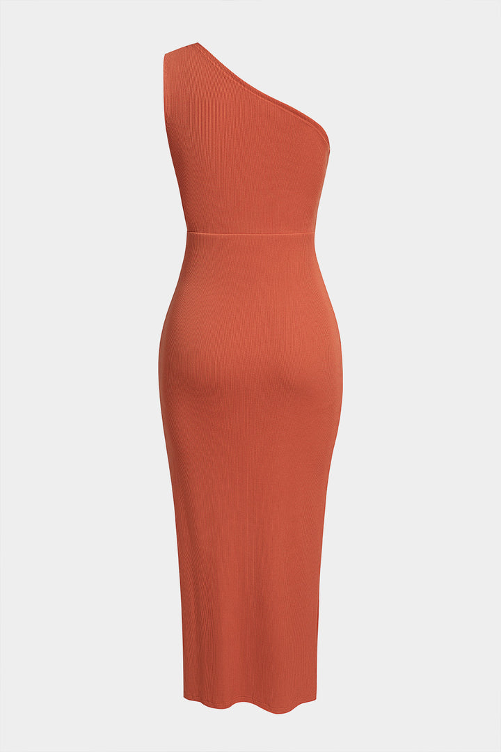 One Shoulder Knotted Metallic Asymmetrical Ruched Sleeveless Maxi Dress