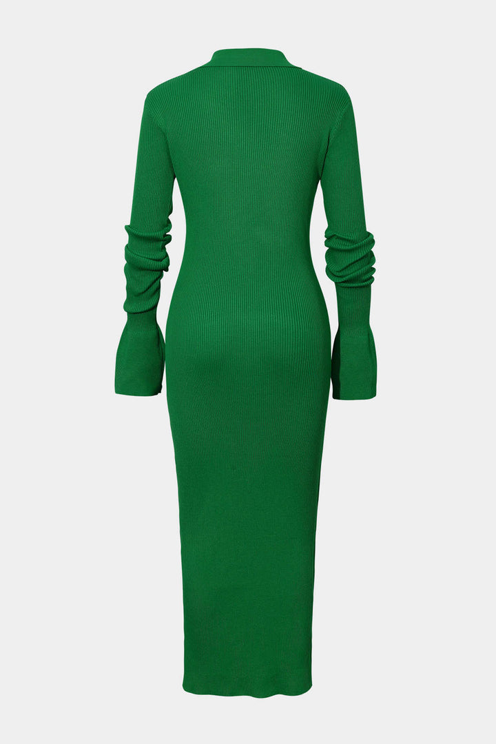 Shell Sleeve Ribbed Buttons Down Maxi Dress Mesh