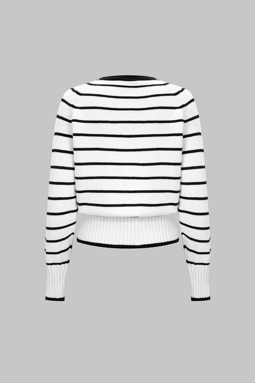 Knit Contrast Stripes Print V-Neck Button Cardigan