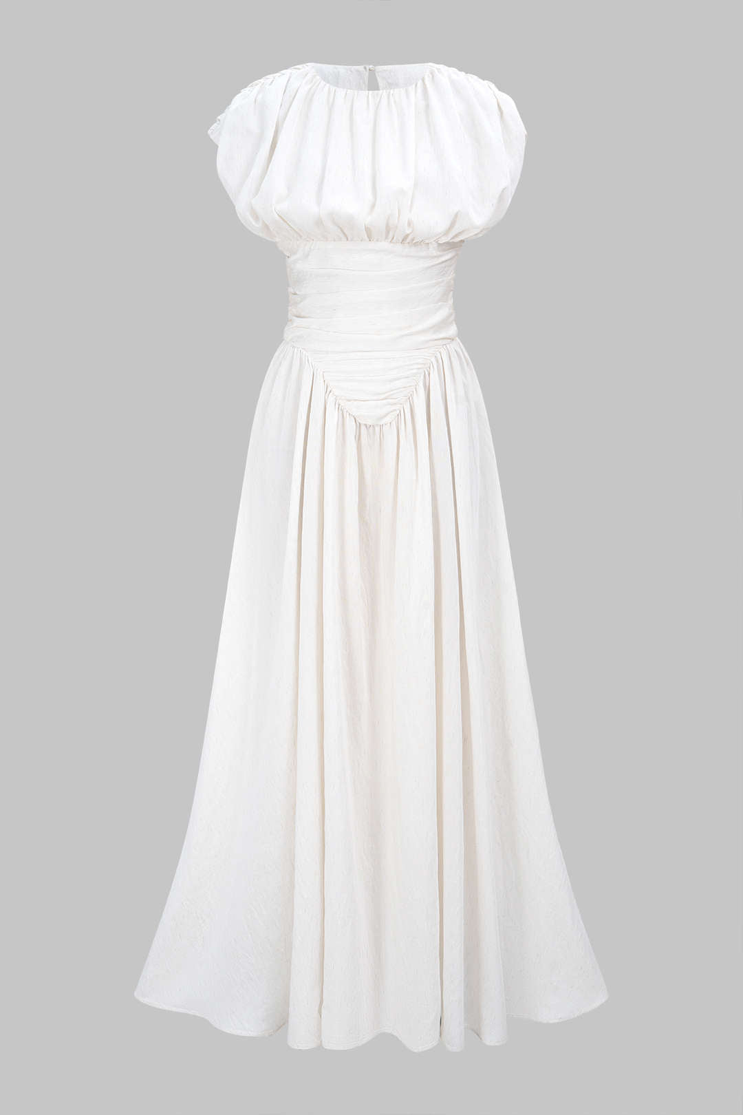 Linen Round Neck Ruched Backless Sleeveless Maxi Dress