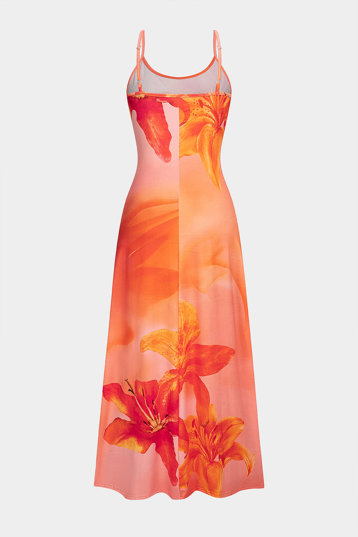 Floral Print Round Neck Sleeveless Maxi Dress