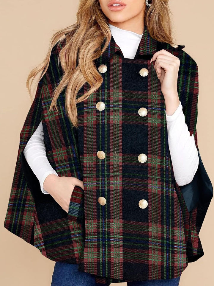 Clara™ | Plaid double-breasted cape coat
