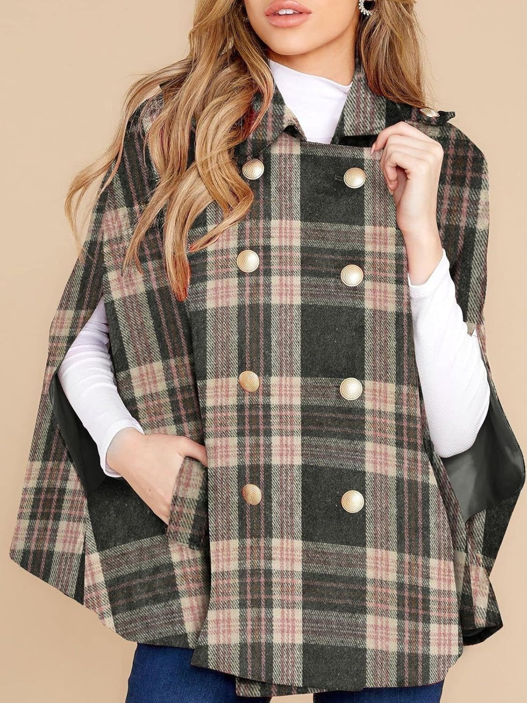 Clara™ | Plaid double-breasted cape coat